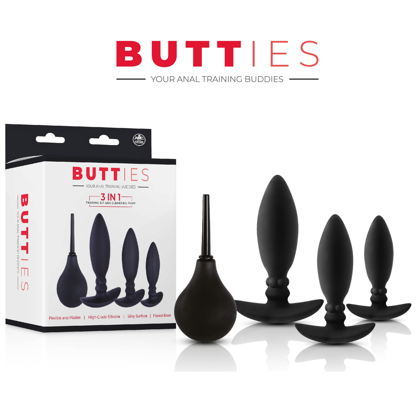 Butties 3-in-1 Anal Training Kit with Douche -Black