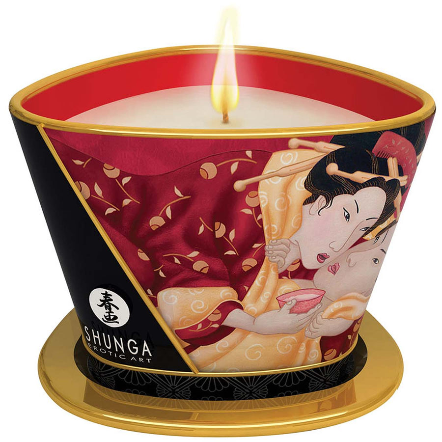 Shunga Massage Candle-Sparkling Strawberry Wine 7oz - Godfather Adult Sex and Pleasure Toys