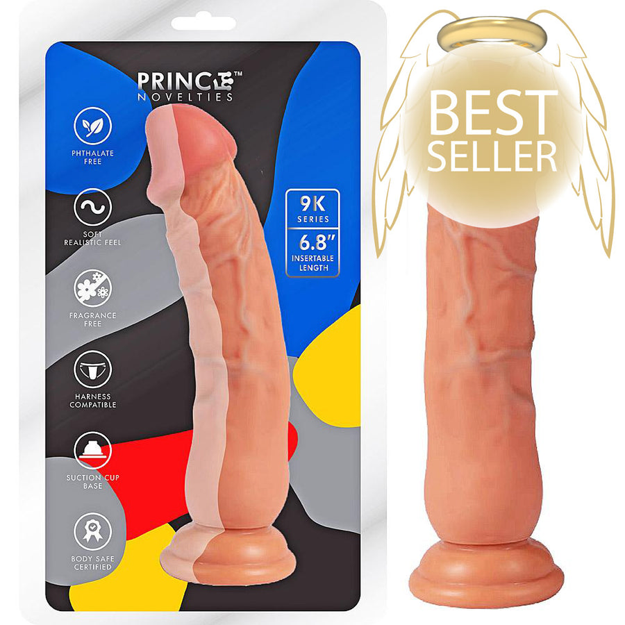 9K Series Realistic Cock - 7.5" Mocha