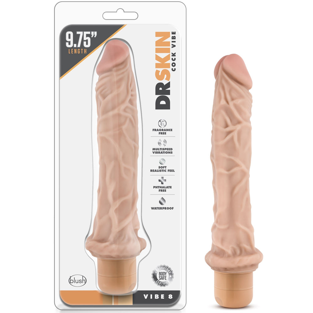 Dr. Skin Cock Vibe 8 Realistic Beige 9.75-Inch Long Vibrating Dildo