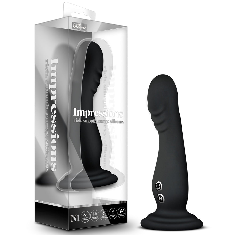 Impressions N1 Vibrating Silicone Dildo With Suction Cup - 6.75" Black