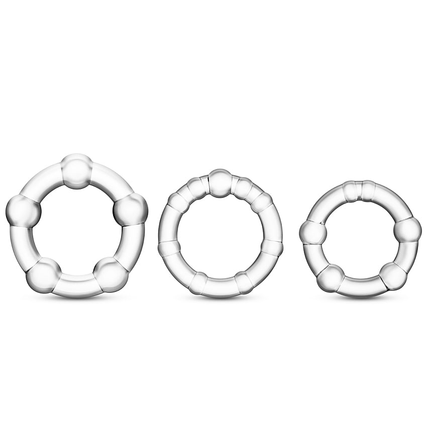 Stay Hard Beaded Cockrings-Clear (3 Pack) - Godfather Adult Sex and Pleasure Toys