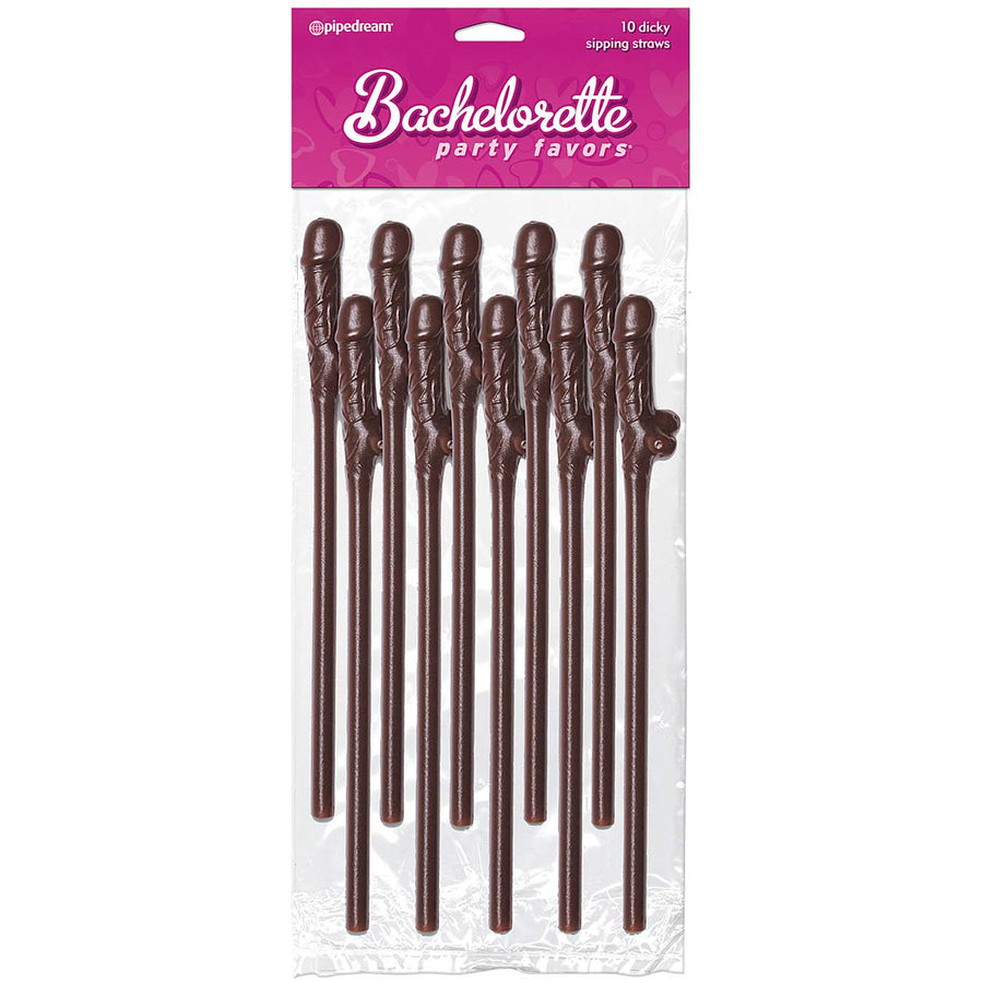 Bachelorette Party Favors Dicky Sipping Straws Brown 10pc. - Godfather Adult Sex and Pleasure Toys