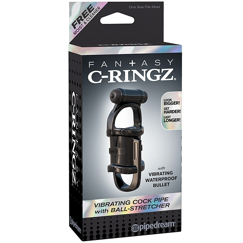 Fantasy C-Ringz Vibrating Cock Pipe With Ball-Stretcher - Black - Godfather Adult Sex and Pleasure Toys