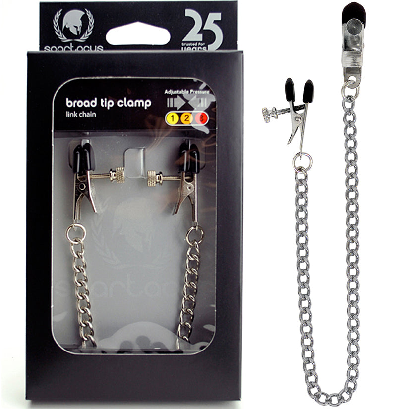 Spartacus Broad-Tip Clamp With Link Chain - Silver - Godfather Adult Sex and Pleasure Toys