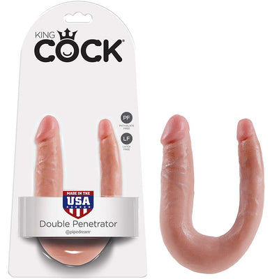 King Cock U-Shaped Small Double Trouble - Flesh - Godfather Adult Sex and Pleasure Toys