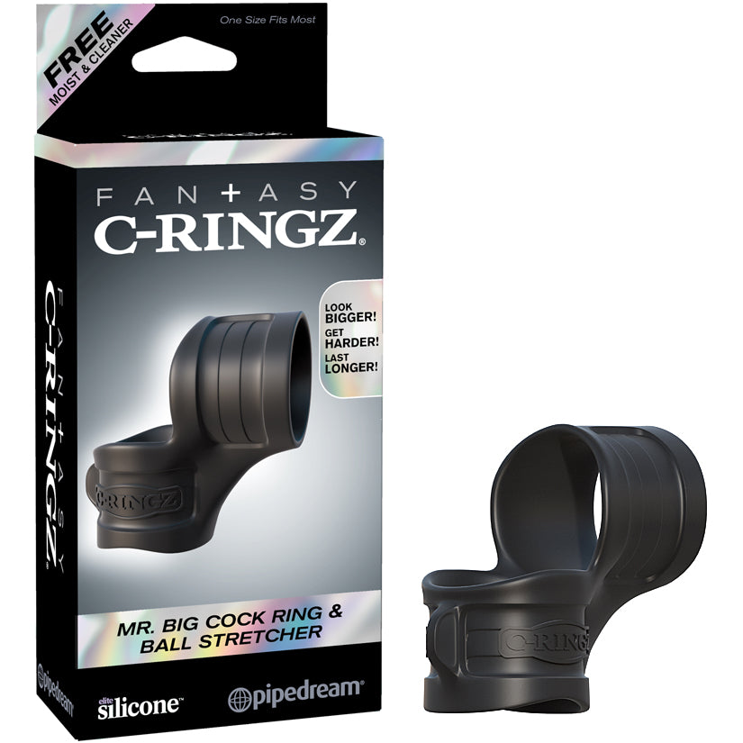 Fantasy C-Ringz Mr. Big Cock Ring And Ball Stretcher Black - Godfather Adult Sex and Pleasure Toys