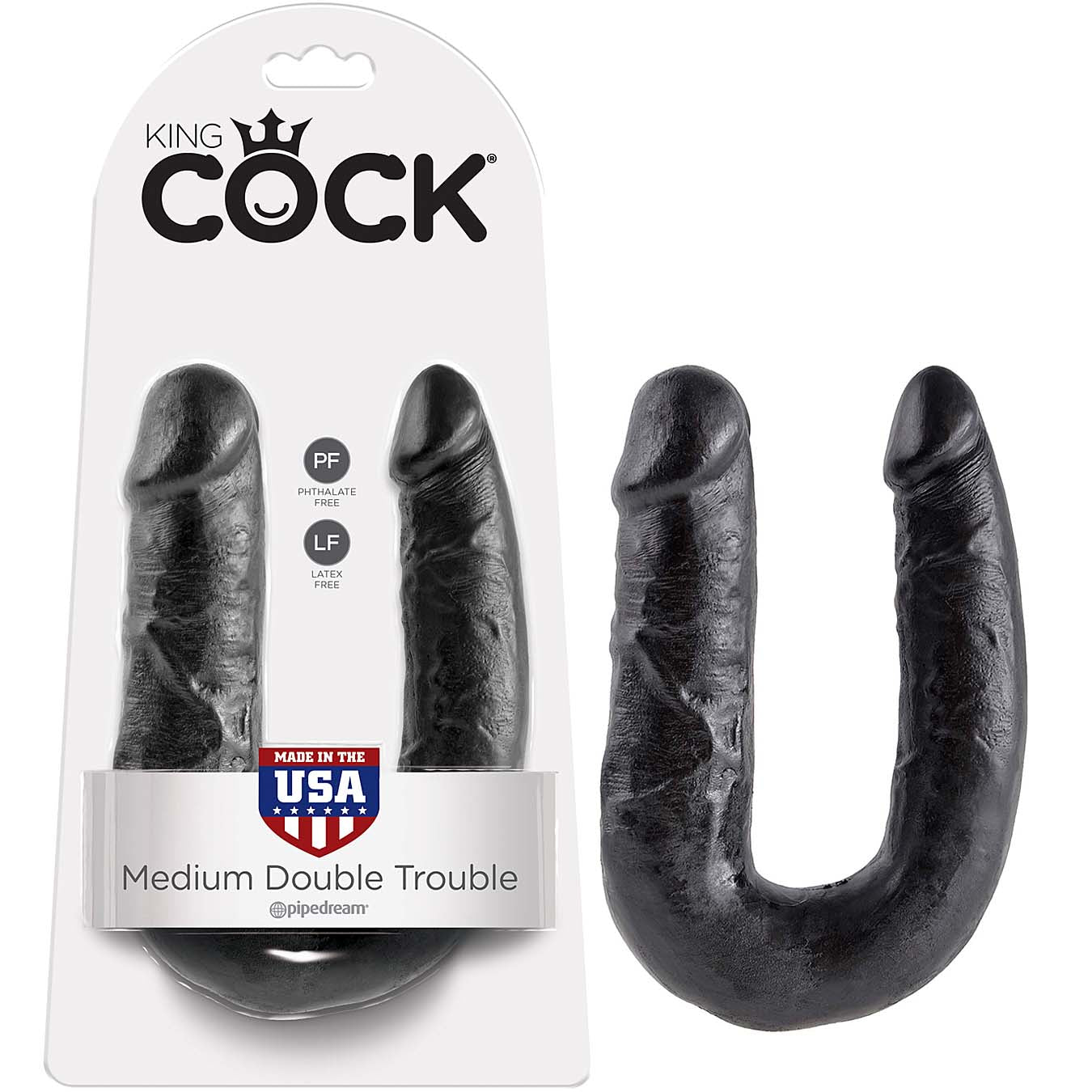 King Cock U-Shaped Medium Double Trouble - Black - Godfather Adult Sex and Pleasure Toys