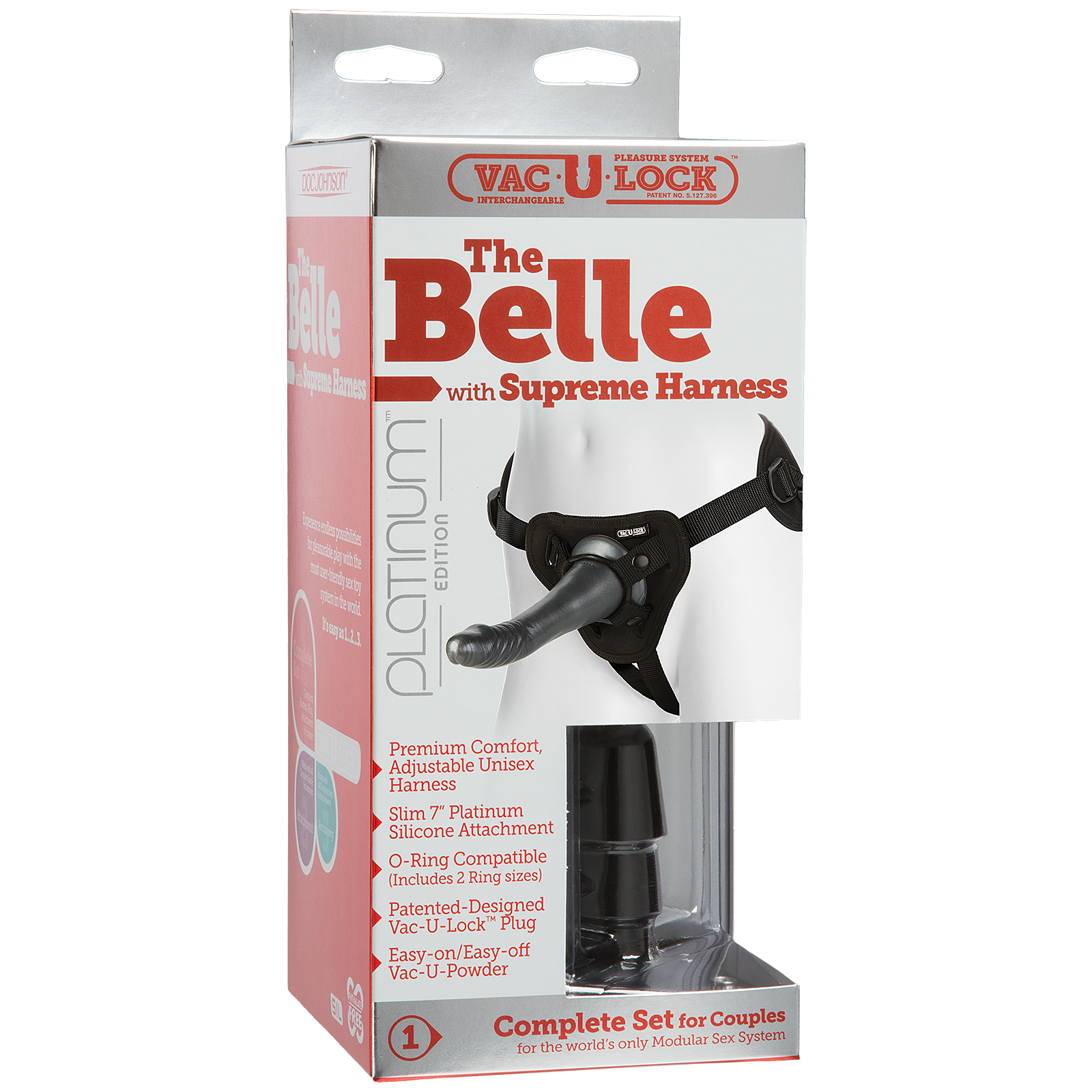 Vac-U-Lock Platinum Edition - The Belle with Supreme Harness - Charcoal - Godfather Adult Sex and Pleasure Toys