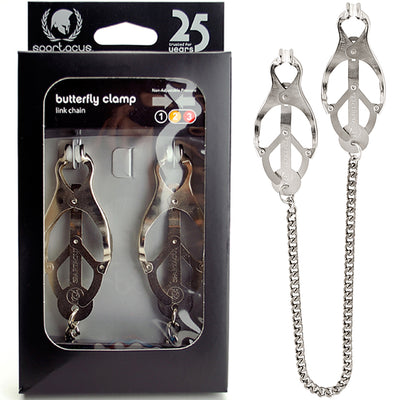 Spartacus Endurance Butterfly Clamp With Jewel Chain - Silver - Godfather Adult Sex and Pleasure Toys