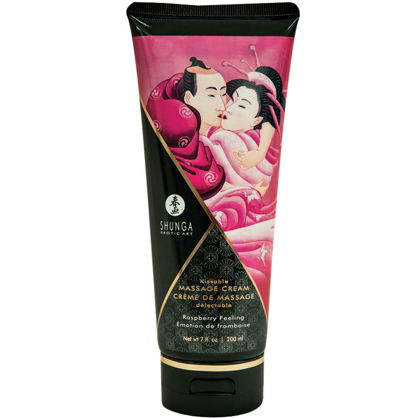 Shunga Kissable Massage Cream - Raspberry Filling 7oz - Godfather Adult Sex and Pleasure Toys