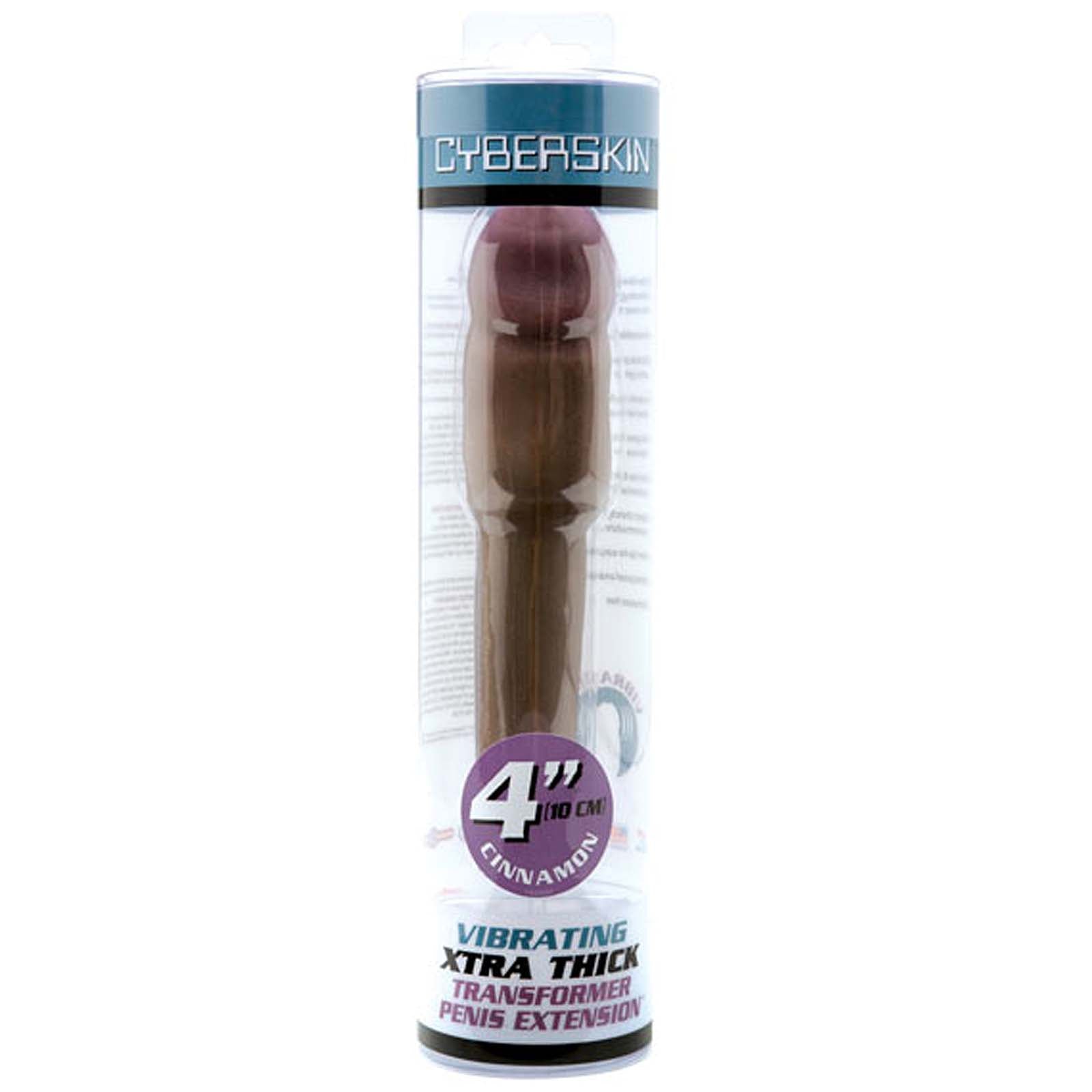 CyberSkin 4 inch Xtra Thick Vibrating Transformer Penis Extension Dark - Godfather Adult Sex and Pleasure Toys