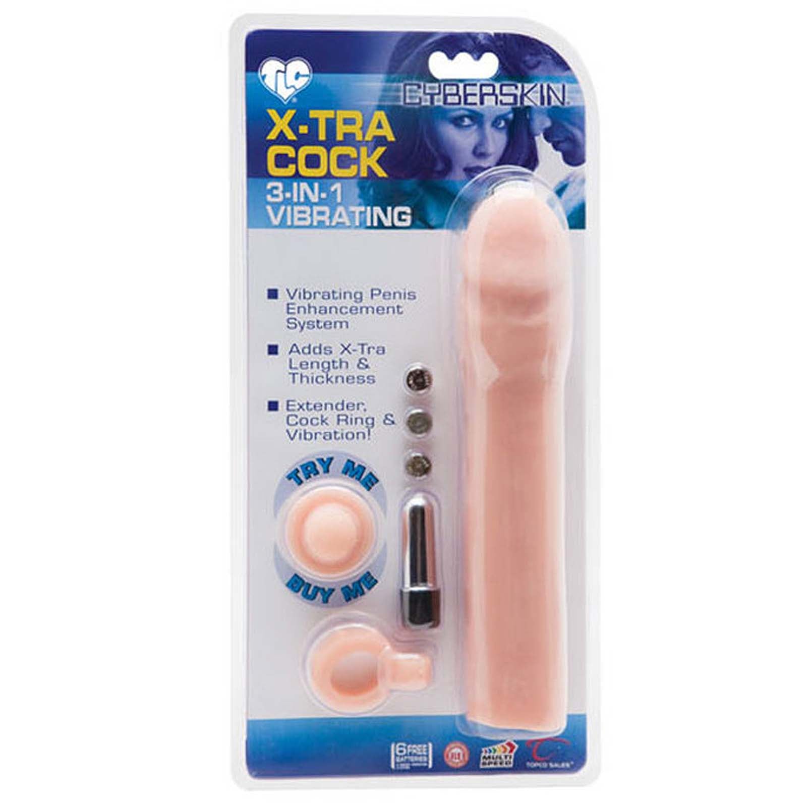 CyberSkin 3-in-1 Vibrating X-tra Cock - Godfather Adult Sex and Pleasure Toys