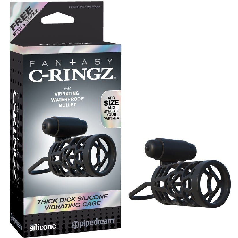Fantasy C-Ringz Thick Dick Silicone Vibrating Cage - Black - Godfather Adult Sex and Pleasure Toys