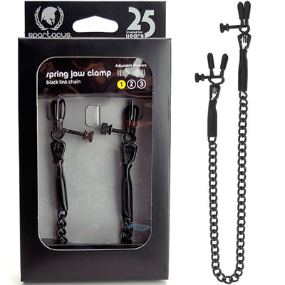 Spartacus Spring Jaw Clamp With Link Chain - Black - Godfather Adult Sex and Pleasure Toys