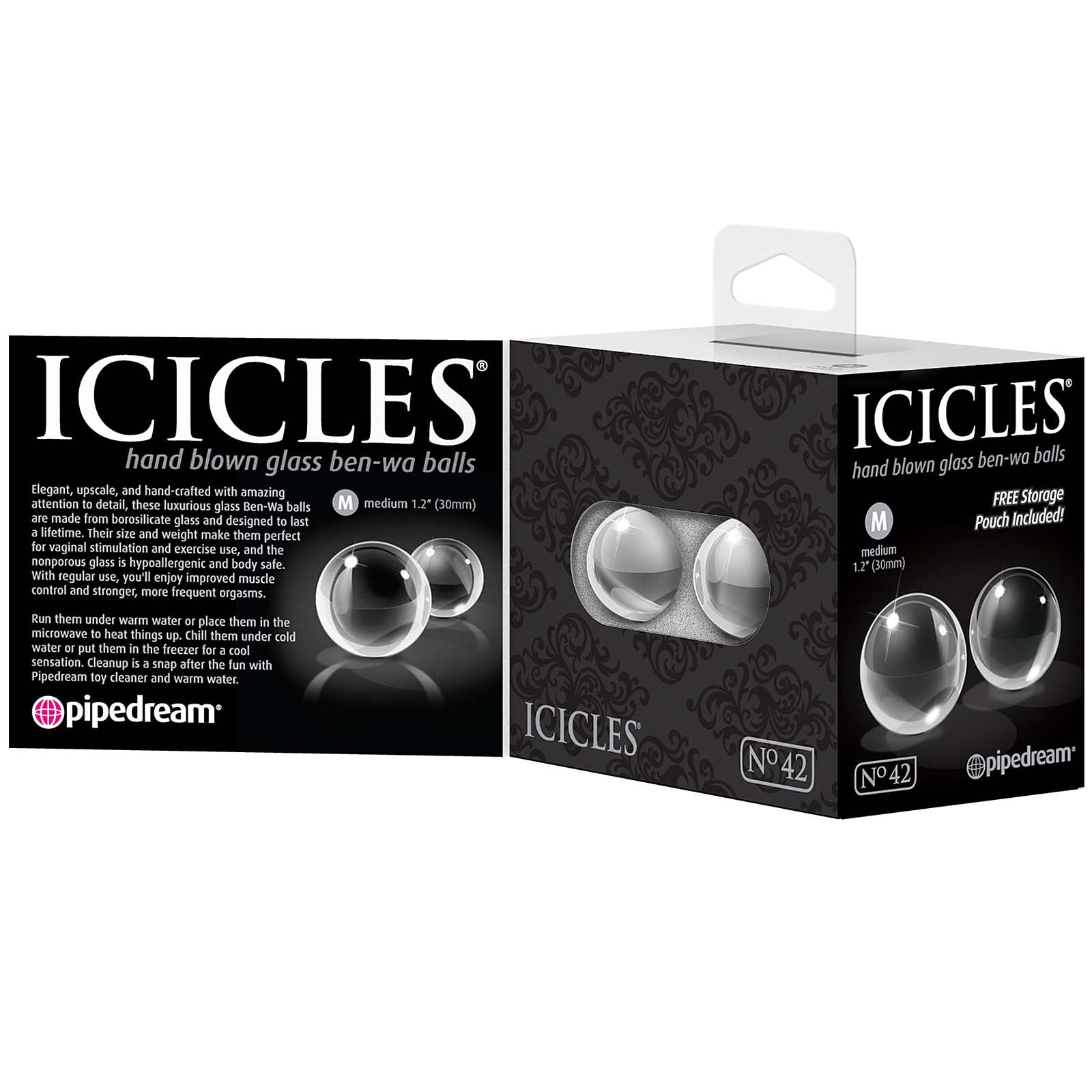 Icicles No.42-Ben Wa Balls - Clear Medium 1.2" - Godfather Adult Sex and Pleasure Toys