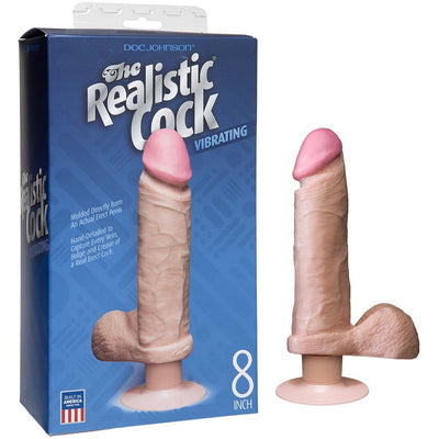The Realistic Cock Vibrating 8” - White - Godfather Adult Sex and Pleasure Toys