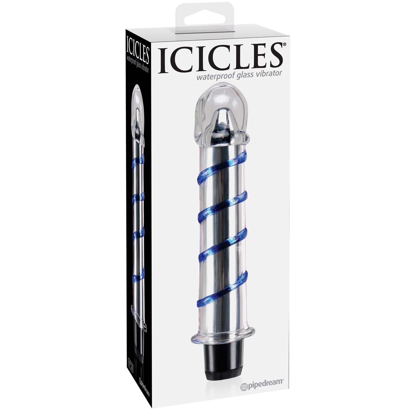 Icicles No.20-Waterproof Glass Vibrator-Blue Swril 7" - Godfather Adult Sex and Pleasure Toys