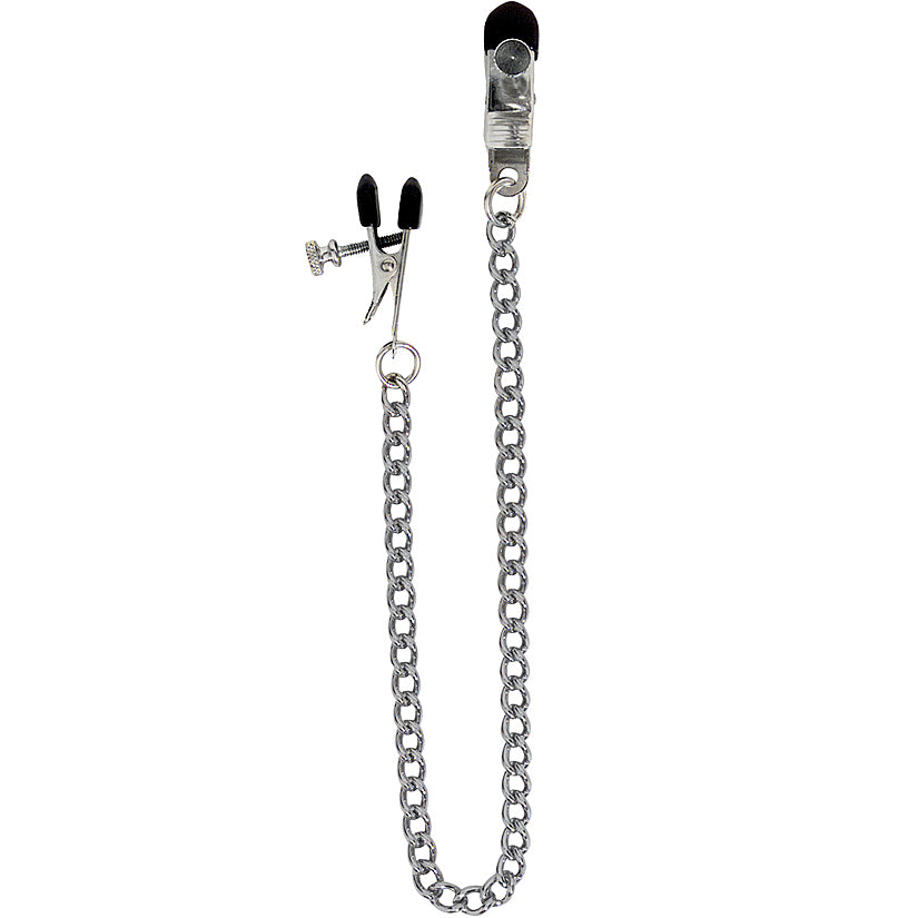 Spartacus Broad-Tip Clamp With Link Chain - Silver - Godfather Adult Sex and Pleasure Toys