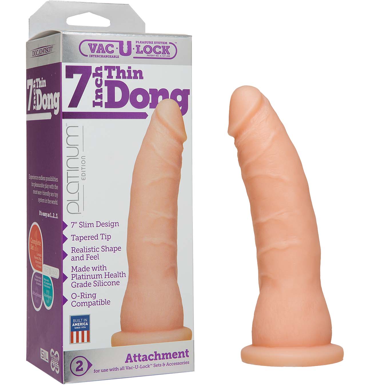 Vac-U-Lock Platinum Edition 7 Inch Thin Dong – White - Godfather Adult Sex and Pleasure Toys