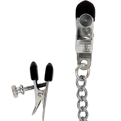 Spartacus Broad-Tip Clamp With Link Chain - Silver - Godfather Adult Sex and Pleasure Toys