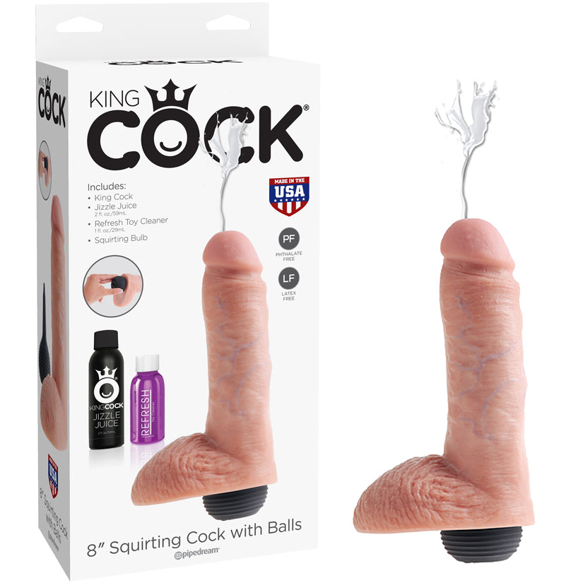 King Cock 8" Squirting Cock w/ Balls - Flesh