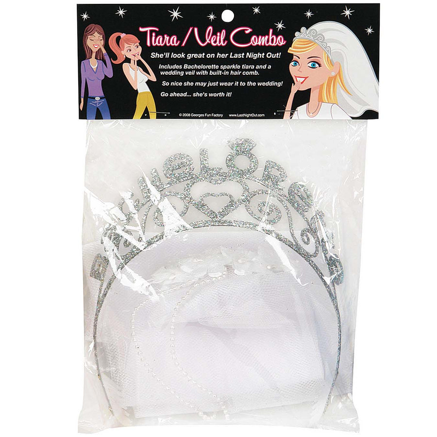Bachelorette Sparkle Tiara with Veil - Godfather Adult Sex and Pleasure Toys