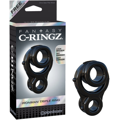 Fantasy C-Ringz Ironman Triple Ring Black - Godfather Adult Sex and Pleasure Toys