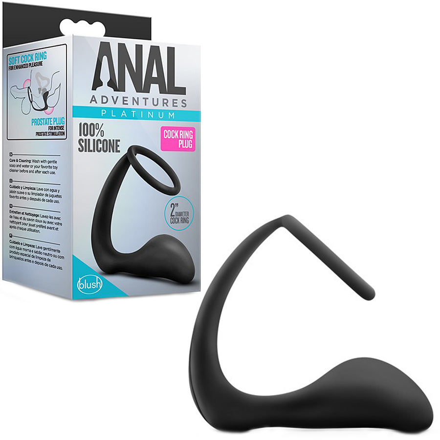 Anal Adventures Platinum Cock Ring Plug - Black