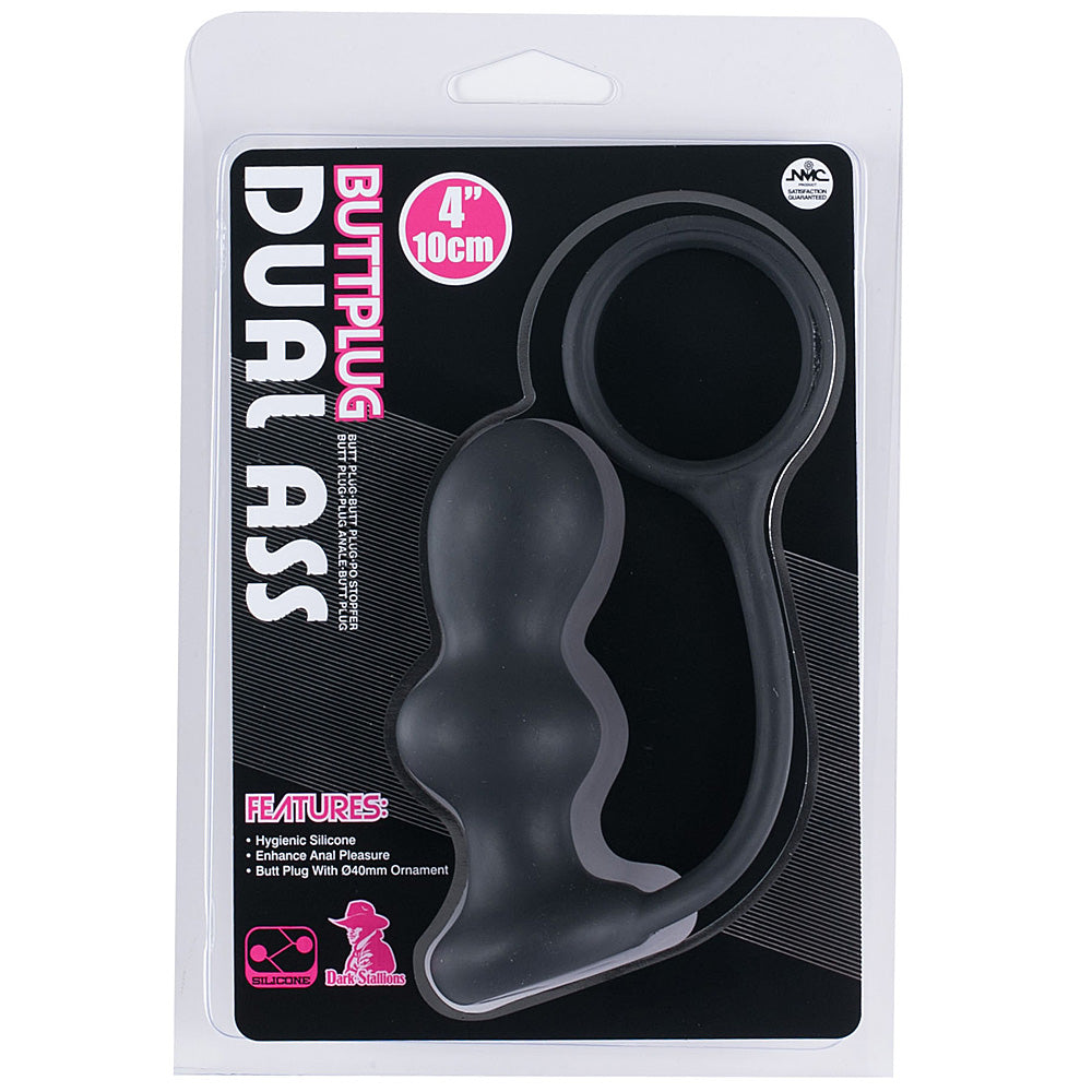 Dual Ass 4" Silicone Butt Plug-Black (gay sex toy)