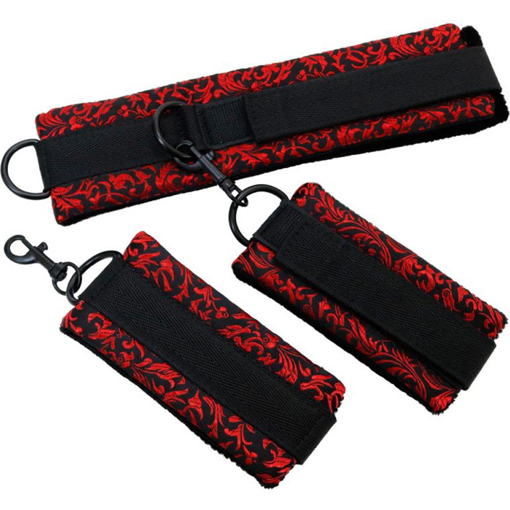 Collar & Wrist Restraints Set - Black/Red