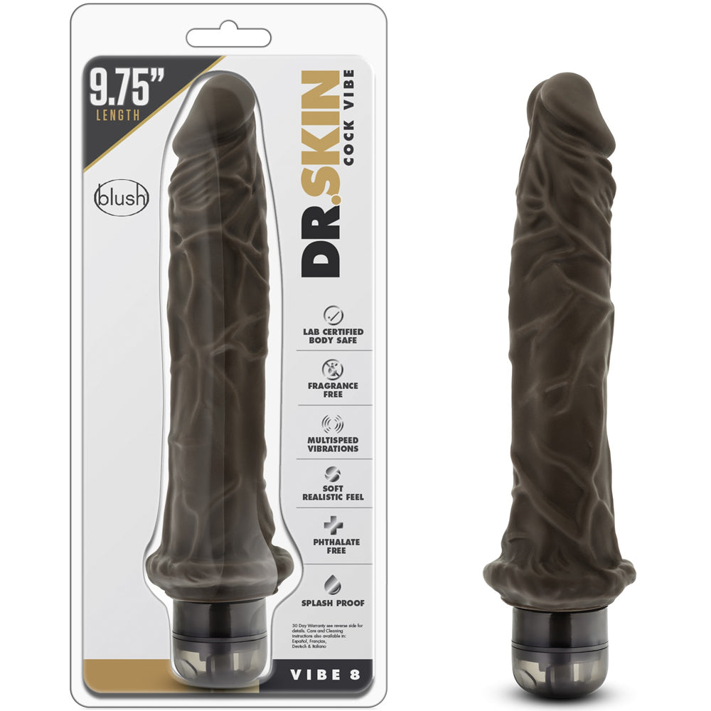 Dr. Skin Cock Vibe 8 Realistic Chocolate 9.75-Inch Long Vibrating Dildo
