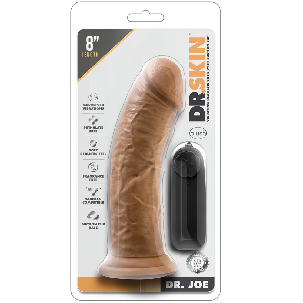 Blush Novelties - Dr. Skin Dr. Joe Vibrating Cock with Suction Cup - 8" Mocha