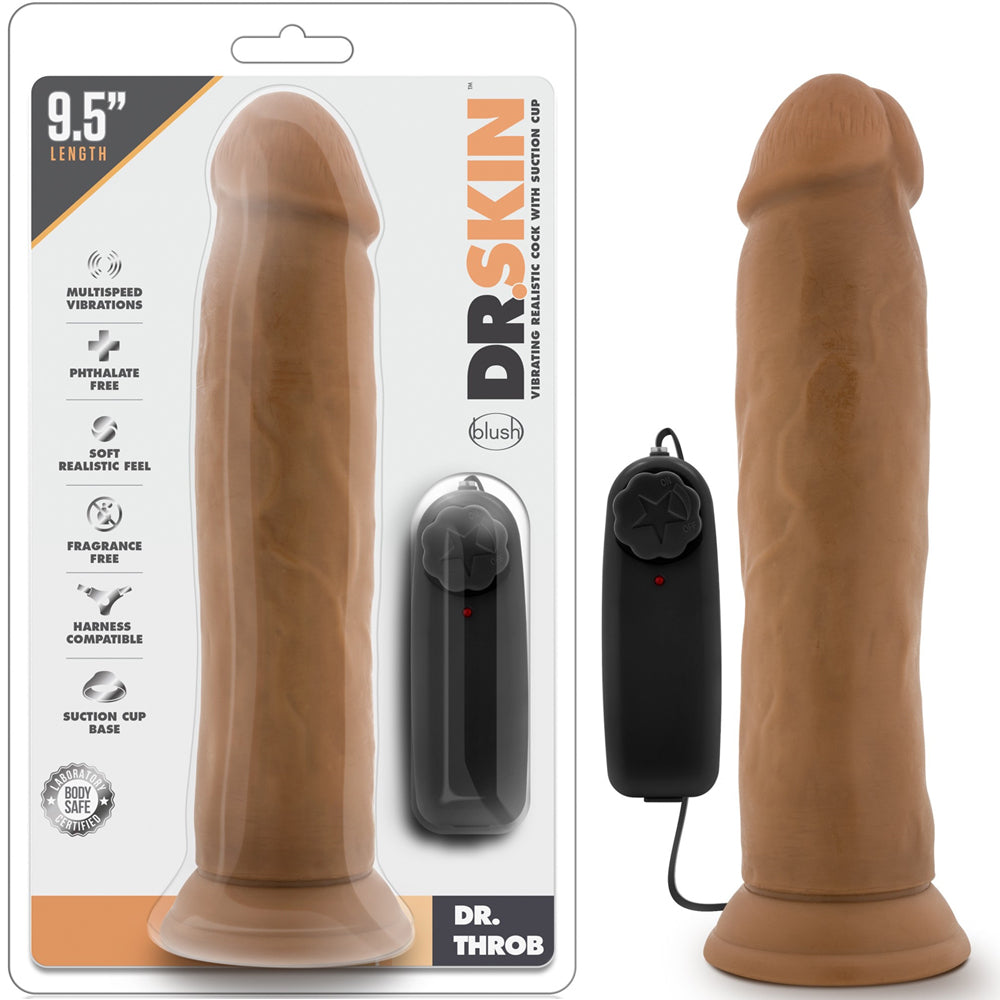 Blush Novelties - Dr. Skin - Dr. Throb Vibrating Realistic Cock with Suction Cup - 9.5" Mocha