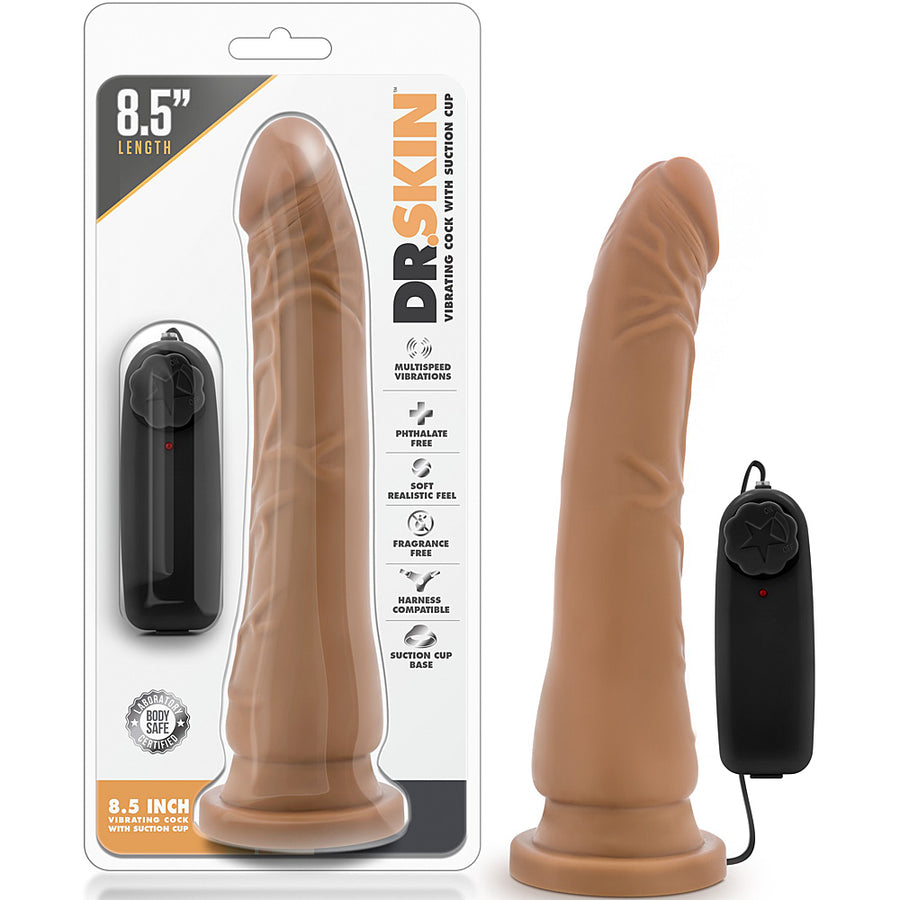 Dr. Skin Vibrating Realistic Cock With Suction Cup - 8.5" Mocha