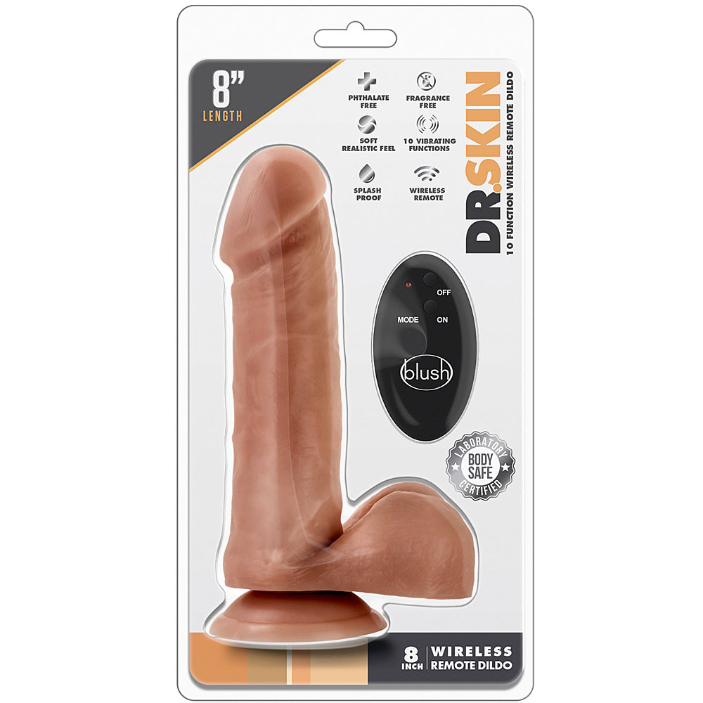 Dr. Skin 10 Function Wireless Remote Dildo - 8" Mocha