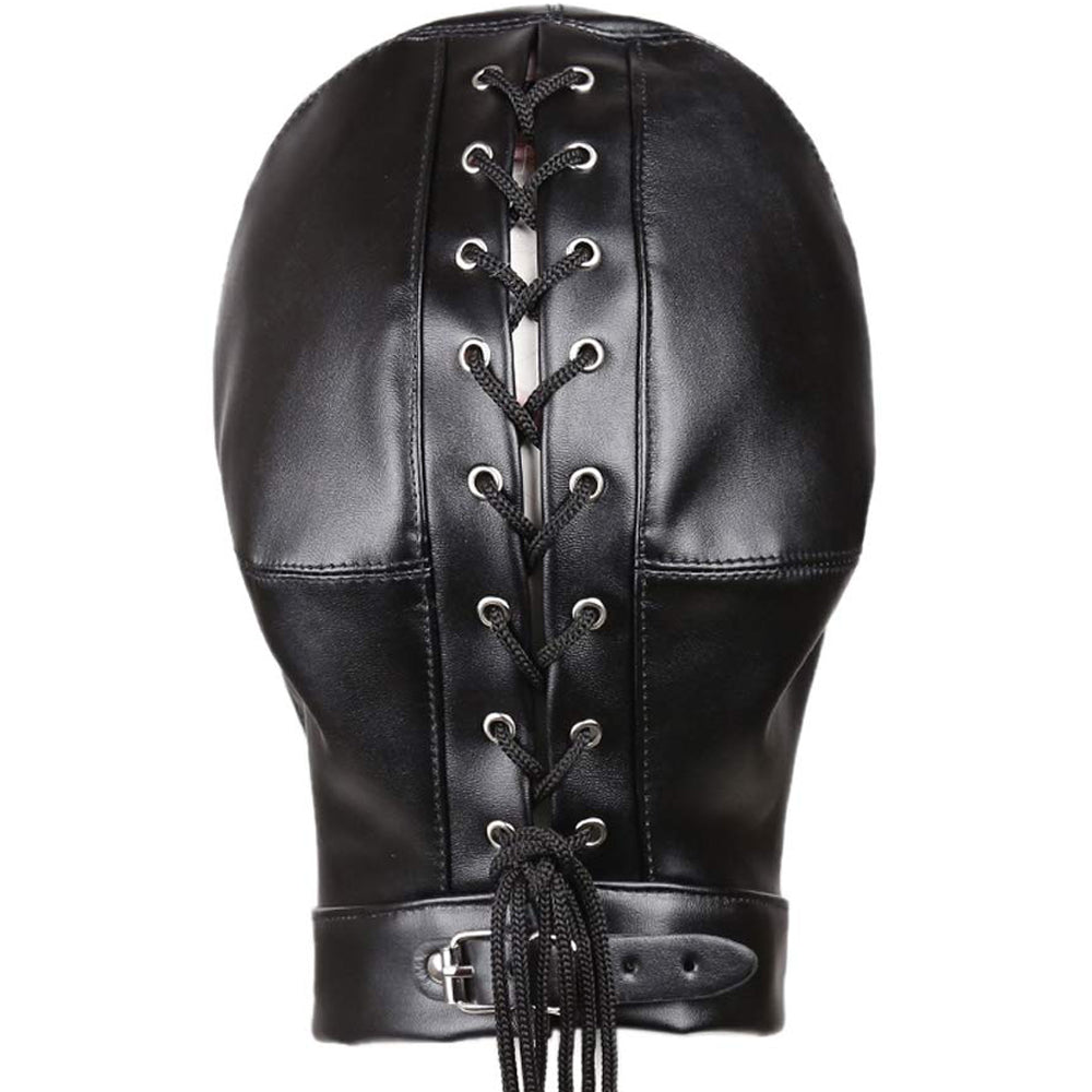 PU Leather Hood Mask with Eyes, Mouth and Nose Holes - Black