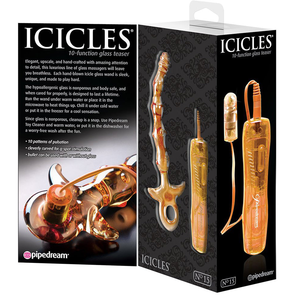 Pipedream - Icicles No.15 - 10 Function Vibrating Glass Teaser - 6.75" Yellow