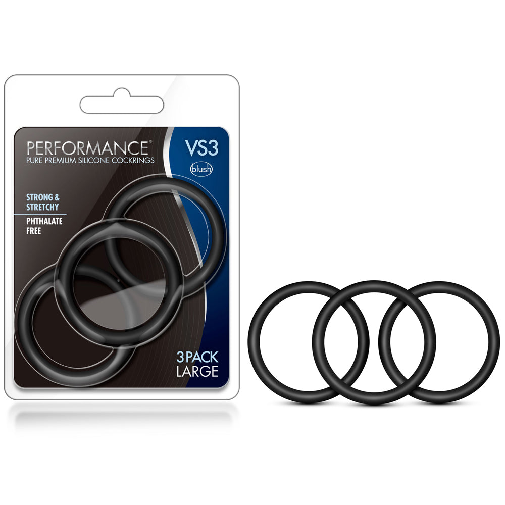 Performance VS3 Pure Premium Silicone Cock Rings - Large Black