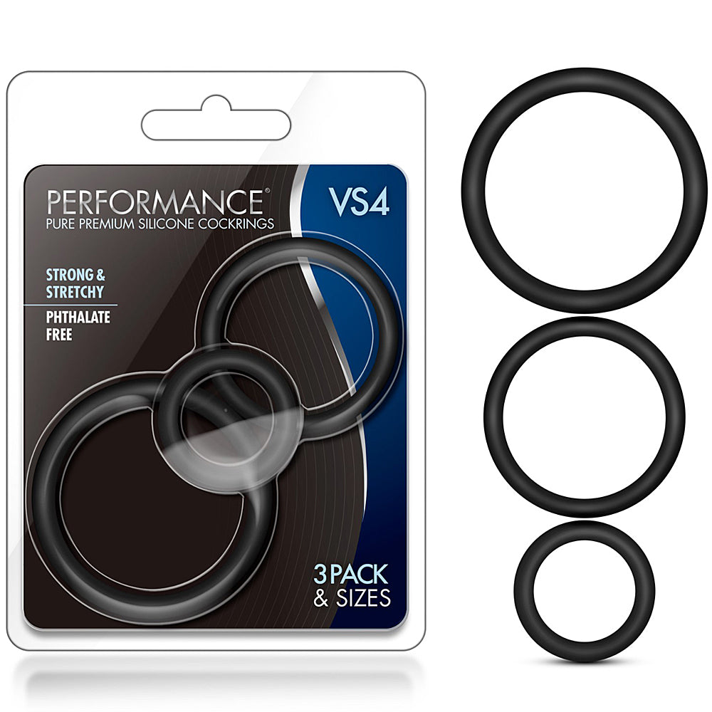 Performance VS4 Pure Premium Silicone Cock Ring Set - Black