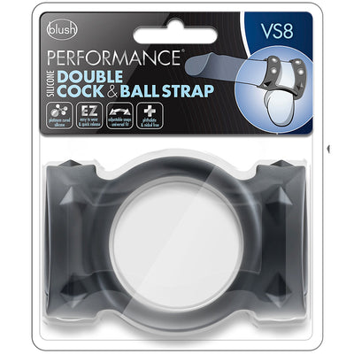 Blush Novelties - Performance VS8 Silicone Double Cock & Ball Strap - Black