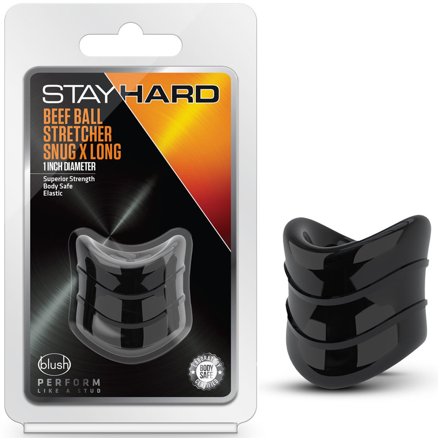 Stay Hard Beef Ball Stretcher Snug X Long - 1" Black