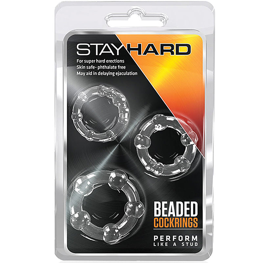 Stay Hard Beaded Cockrings-Clear (3 Pack) - Godfather Adult Sex and Pleasure Toys