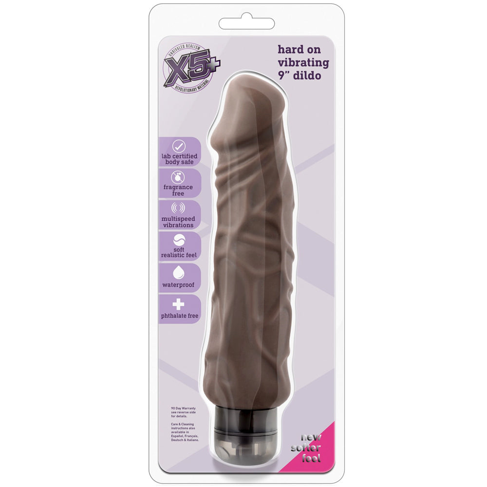 X5 Plus Hard On Vibrating Dildo - 9" Brown