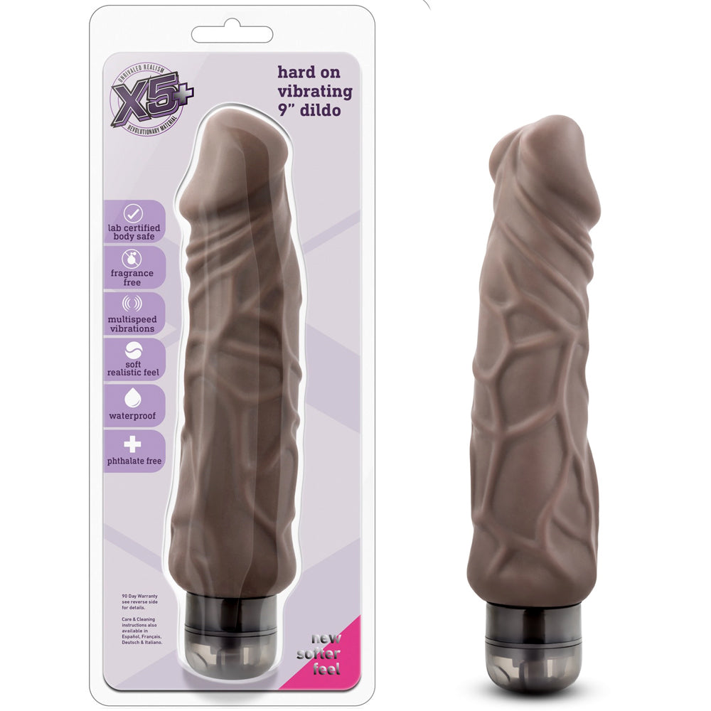 X5 Plus Hard On Vibrating Dildo - 9" Brown