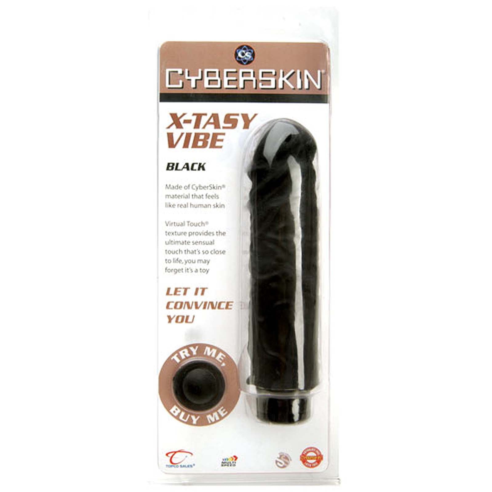 CyberSkin X-Tasy Vibe Soft 7.5" - Black - Godfather Adult Sex and Pleasure Toys