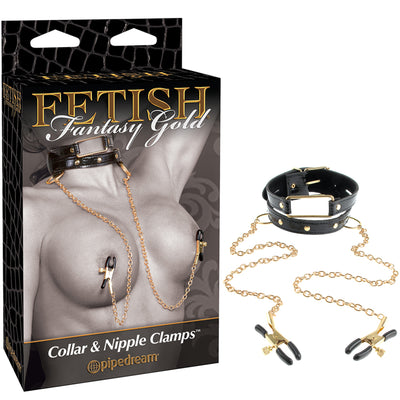 Fetish Fantasy Gold Collar & Leash-Black - Godfather Adult Sex and Pleasure Toys