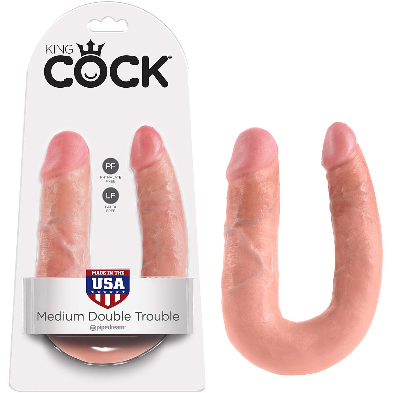 King Cock U-Shaped Medium Double Trouble - Flesh - Godfather Adult Sex and Pleasure Toys