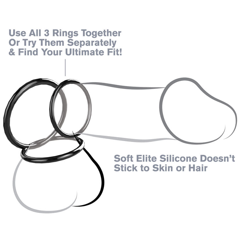 Fantasy C-Ringz Silicone 3-Ring Stamina Set Black - Godfather Adult Sex and Pleasure Toys