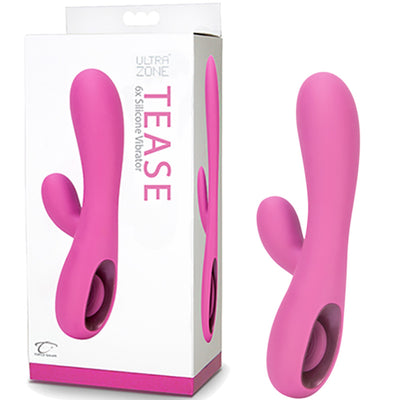 UltraZone Tease 6X Rabbit Style Silicone Vibe - Pink - Godfather Adult Sex and Pleasure Toys